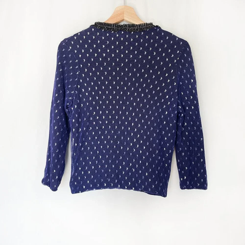 Marc Jacobs Blue and Metallic‎ Silver Ruffle Trim Cardigan Twee Girl Size M